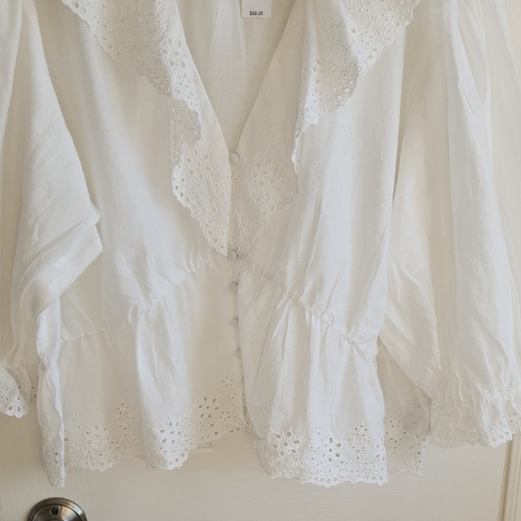 GAP Women's White Lace Trim Blouse - Picture 2 of 7